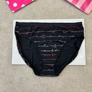 Victoria’s Secret Black Logo Stretch Cotton High Leg Bikini Brief Panties large